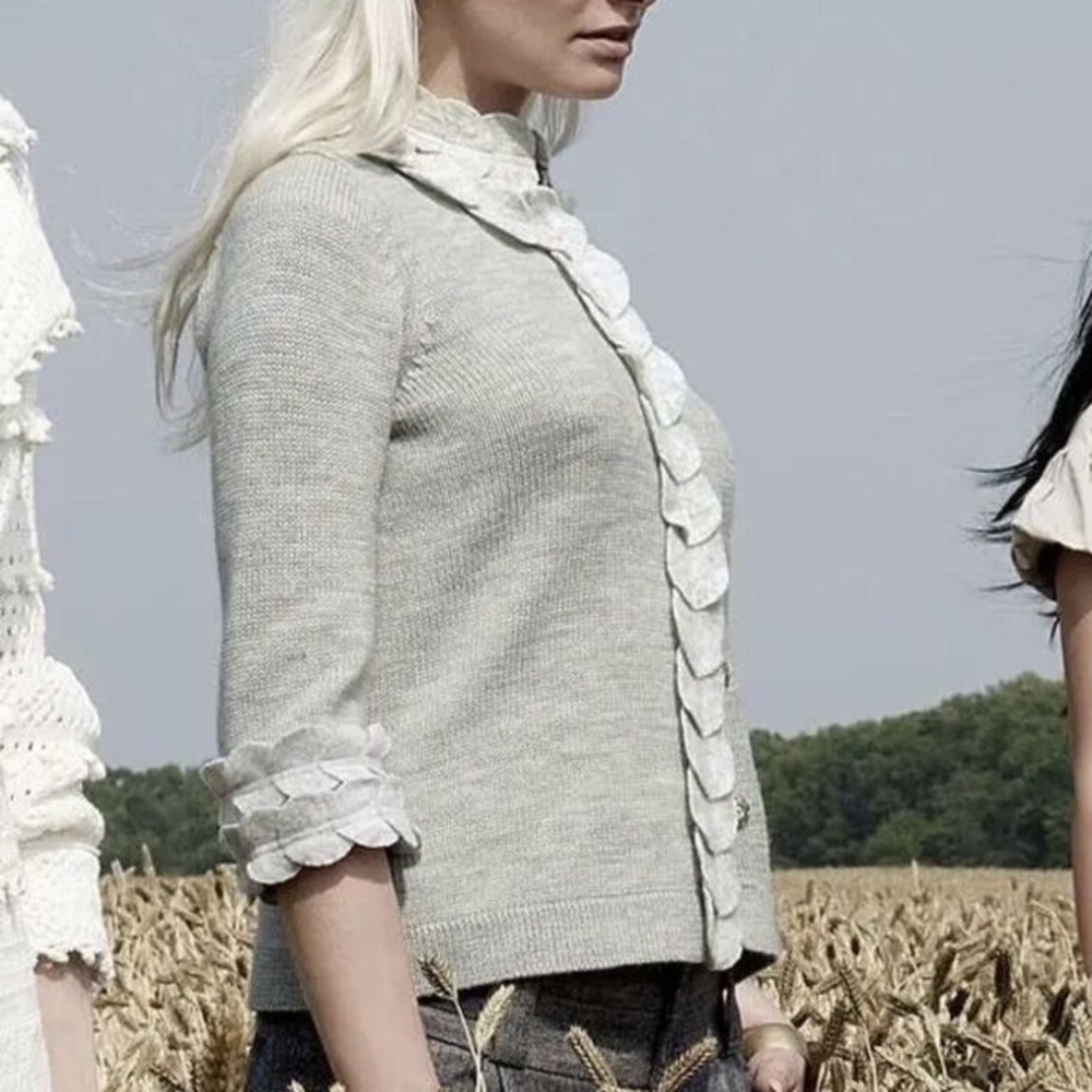 Anthro Moth Swallows Twitter Grey Wool Cardigan